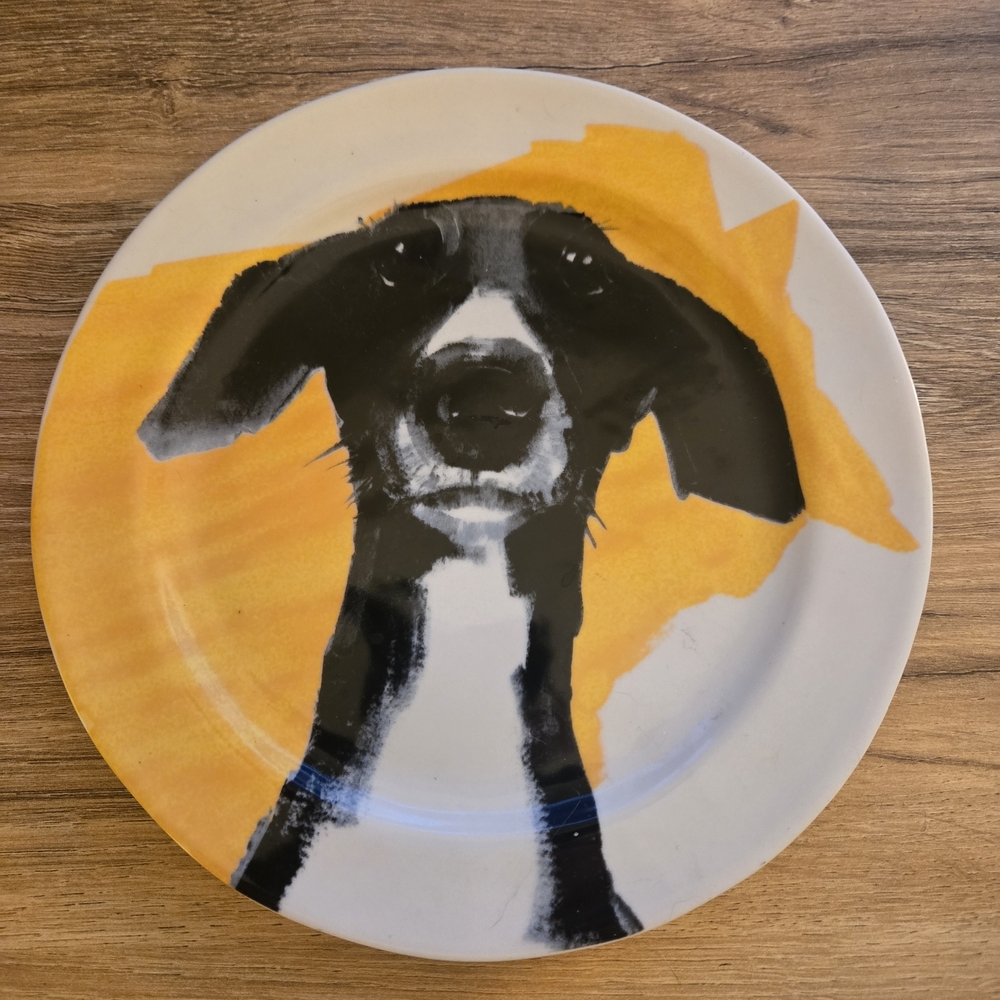 Anthropologie Black and Yellow Dog Print Plate